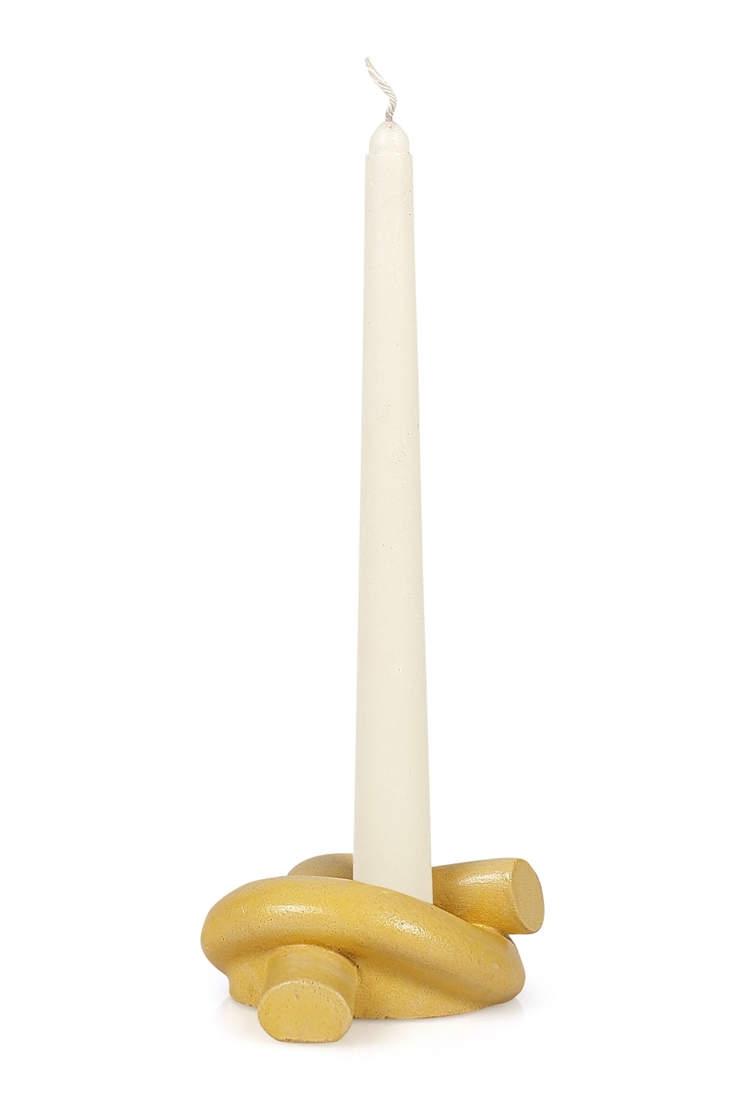 Nordic Style Knot Concrete Candle Holder - Mustard Yellow 3.2x4.5 Inch (Set of 2)