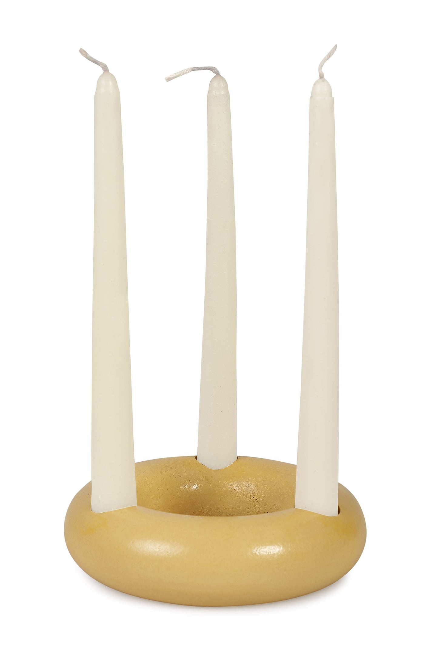 Nordic Donut Style Concrete Candle Holder - Mustard Yellow (Set of 2)