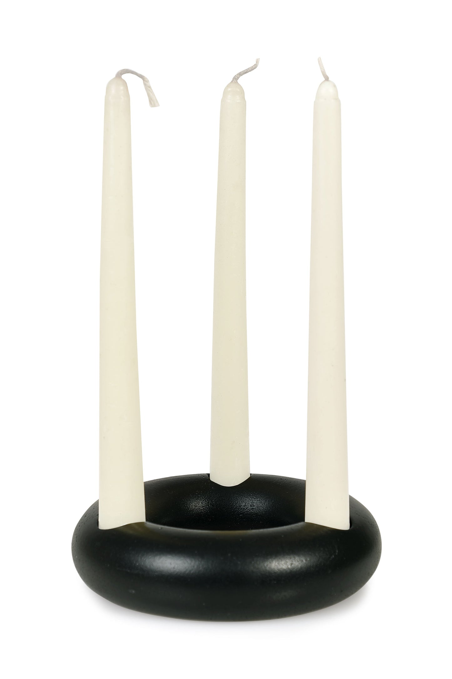 Nordic Donut Style Concrete Candle Holder - Black (Set of 2)