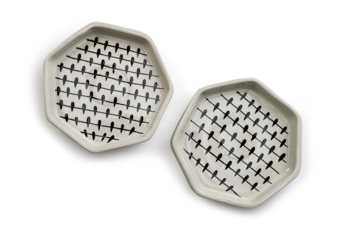 Hexagon Black Raindrops Ceramic Serving Dish_Small ( Set of 4)