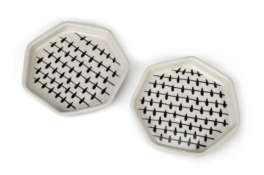 Hexagon Black Raindrops Ceramic Serving Dish_Small ( Set of 4)