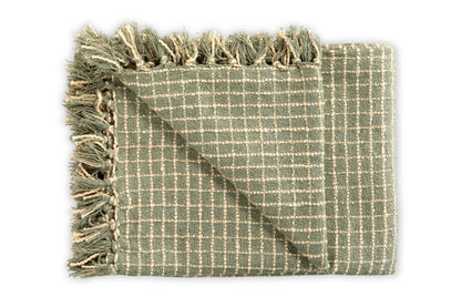 Cotton Boucle Small Checkered Throw Blanket - Sage Ivory