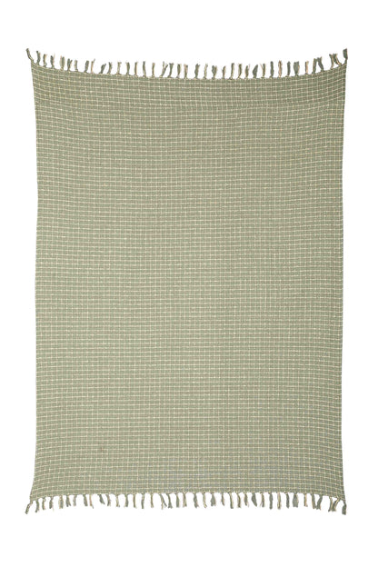 Cotton Boucle Small Checkered Throw Blanket - Sage Ivory