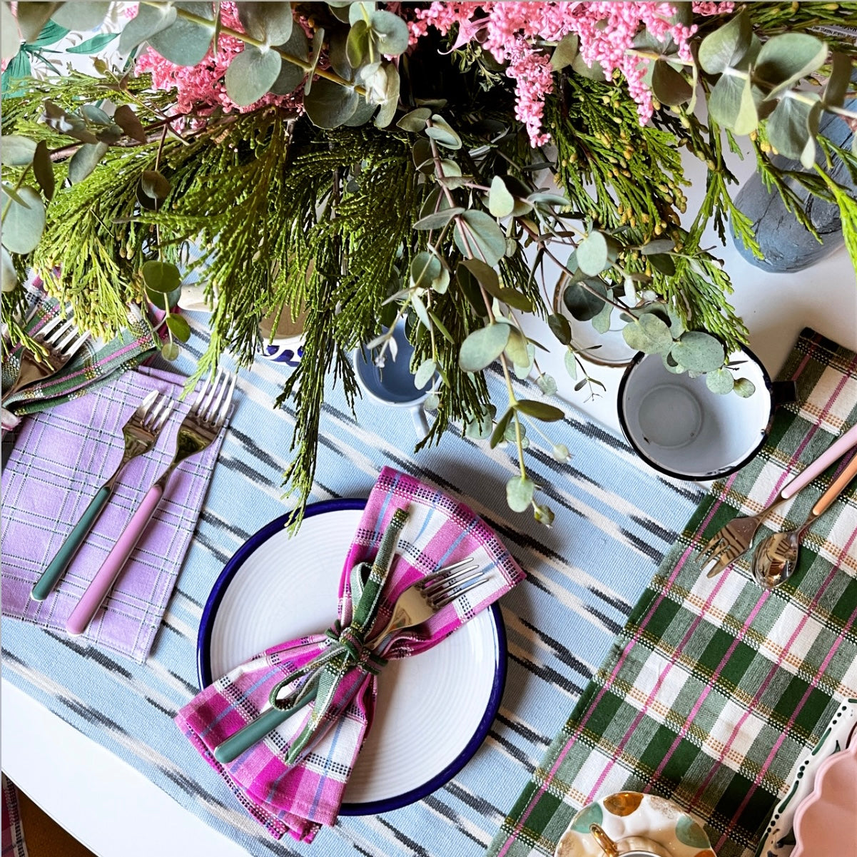 San Andres Gingham Forest & White Napkins