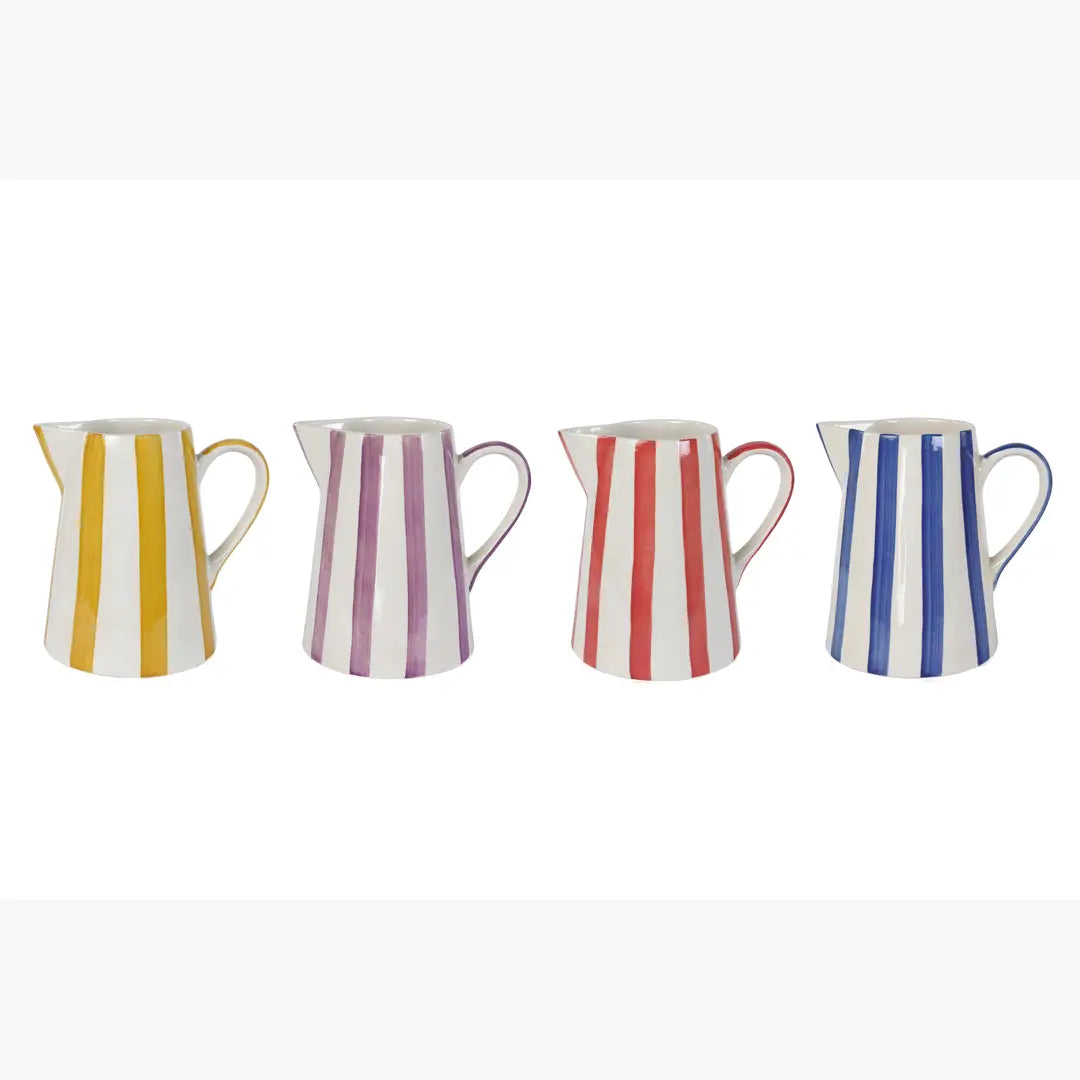 Ceramic Stripe Pitcher, Blue - 8.25x8.25x8 Inches