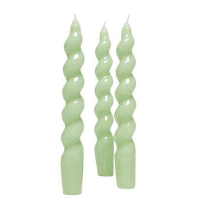 SPIRAL TAPER CANDLES, SAGE (SET OF 3)