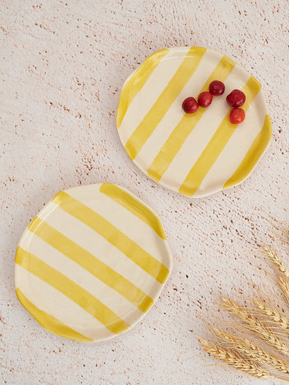 Ceramic Yellow stripe plate, 6.3x6.3 Inches (Set of 6)