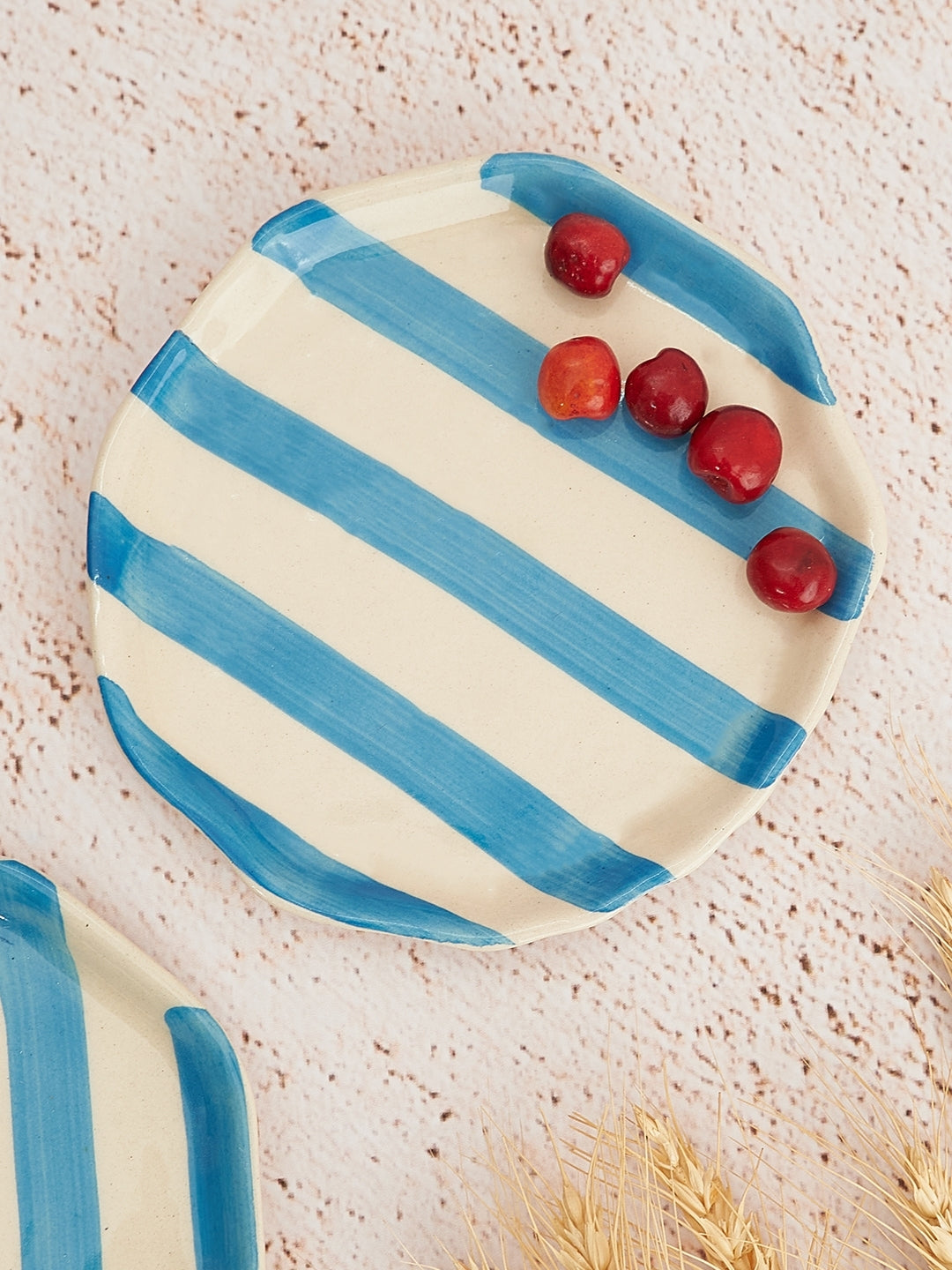 Ceramic Aqua stripe plate, 6.3x6.3 Inches (Set of 4)