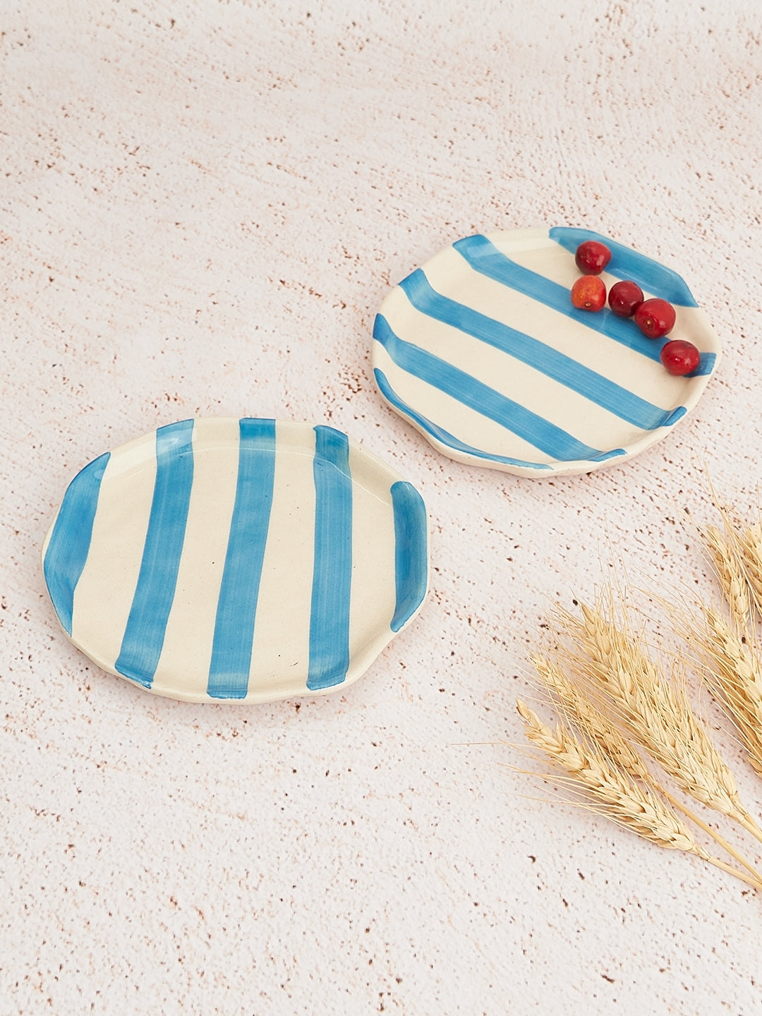 Ceramic Aqua stripe plate, 6.3x6.3 Inches (Set of 4)