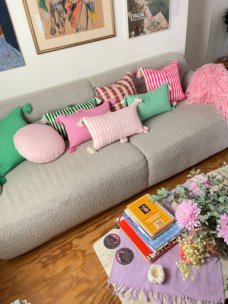 Santiago Grid Pillow - Baby Pink and Umber