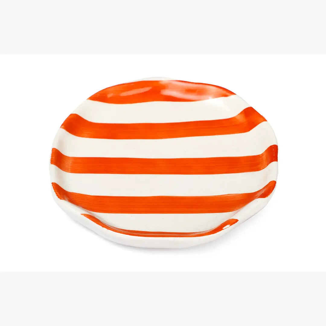 Ceramic Orange stripe plate, 6.3x6.3 Inches (Set of 4)