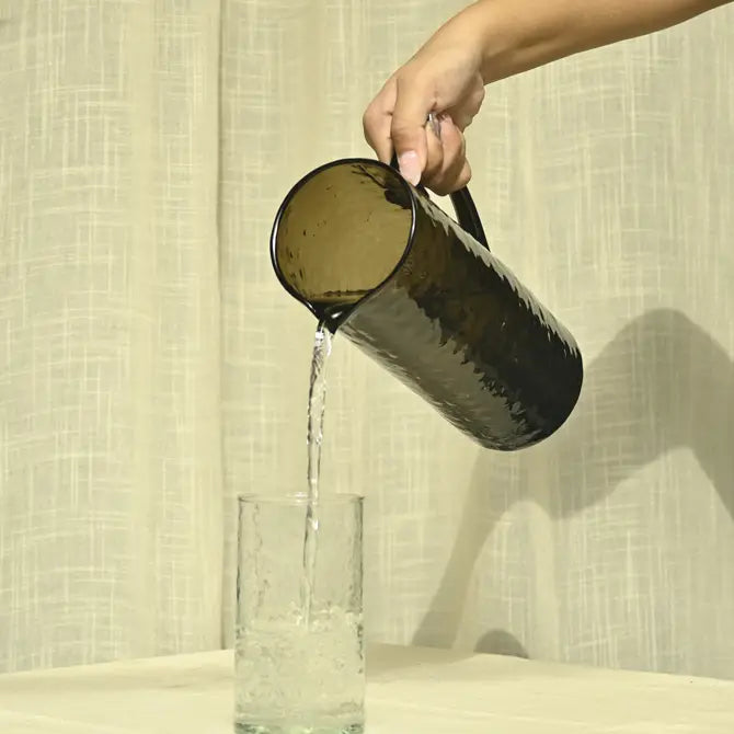 Brown Hammered Glass Pitcher , 5.5 x 3.5 x 10 Inches