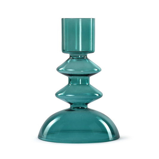 Retro Glass Candle Stick Holder- 6 x 2.5 Inches_ Teal (Set of 4)