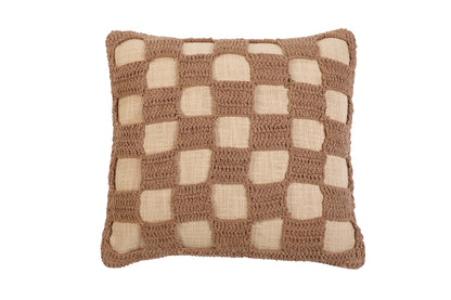 Tarika Checkered Crochet Accent Pillow, Beige- 18x18 Inch