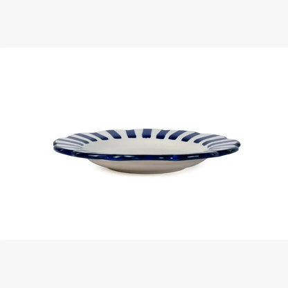 Ceramic stripe Salad Plate,  Blue- 8.25 x 8.25 x 1.25 Inches