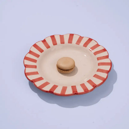 Ceramic Stripe Dinner Plate,  Red- 10 x 10 x 1.25 Inches