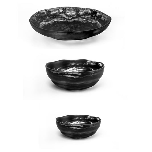 Wavy set large, medium, small - Black swirl