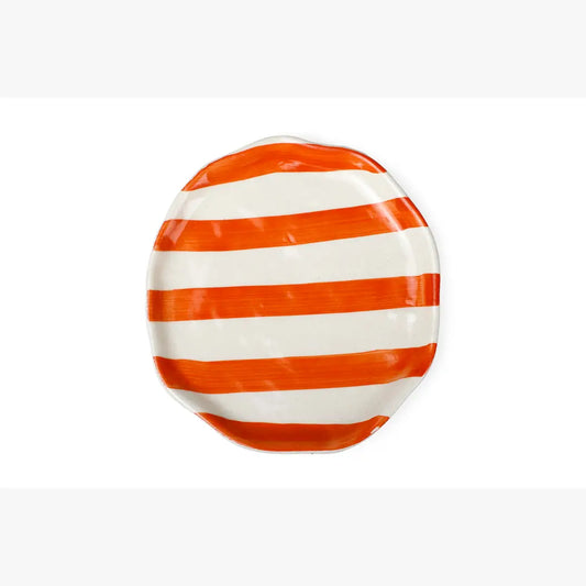 Ceramic Orange stripe plate, 6.3x6.3 Inches (Set of 4)