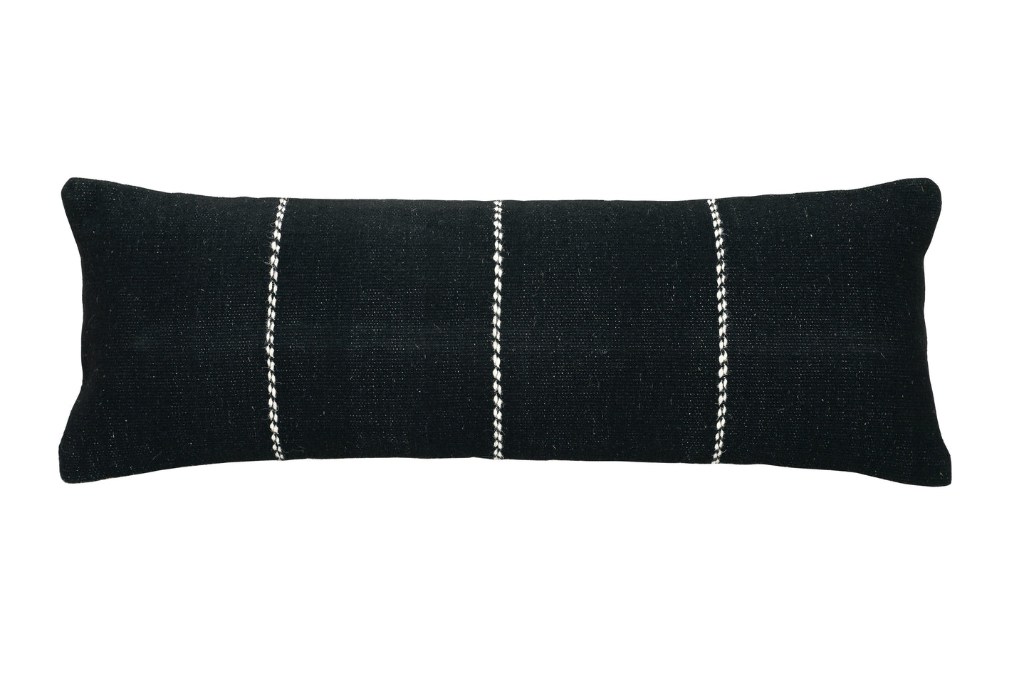 GoodWeave Certified Stripe Lumbar Wool Pillow - Black, 12x34 Inch