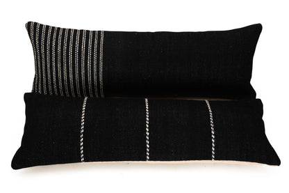 GoodWeave Certified Stripe Lumbar Wool Pillow - Black, 12x34 Inch