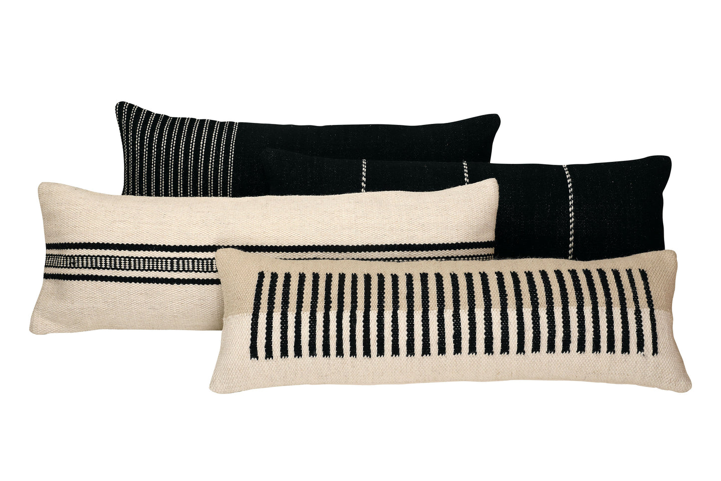 GoodWeave Certified Stripe Lumbar Wool Pillow - Black, 12x34 Inch