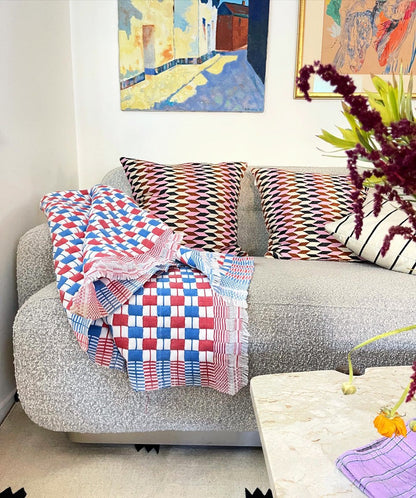 Quilted Sujani Throw Blanket - Red & Blue