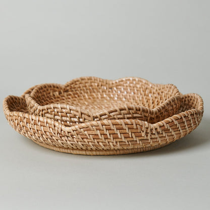 Round Rattan Scalloped Tray 13”