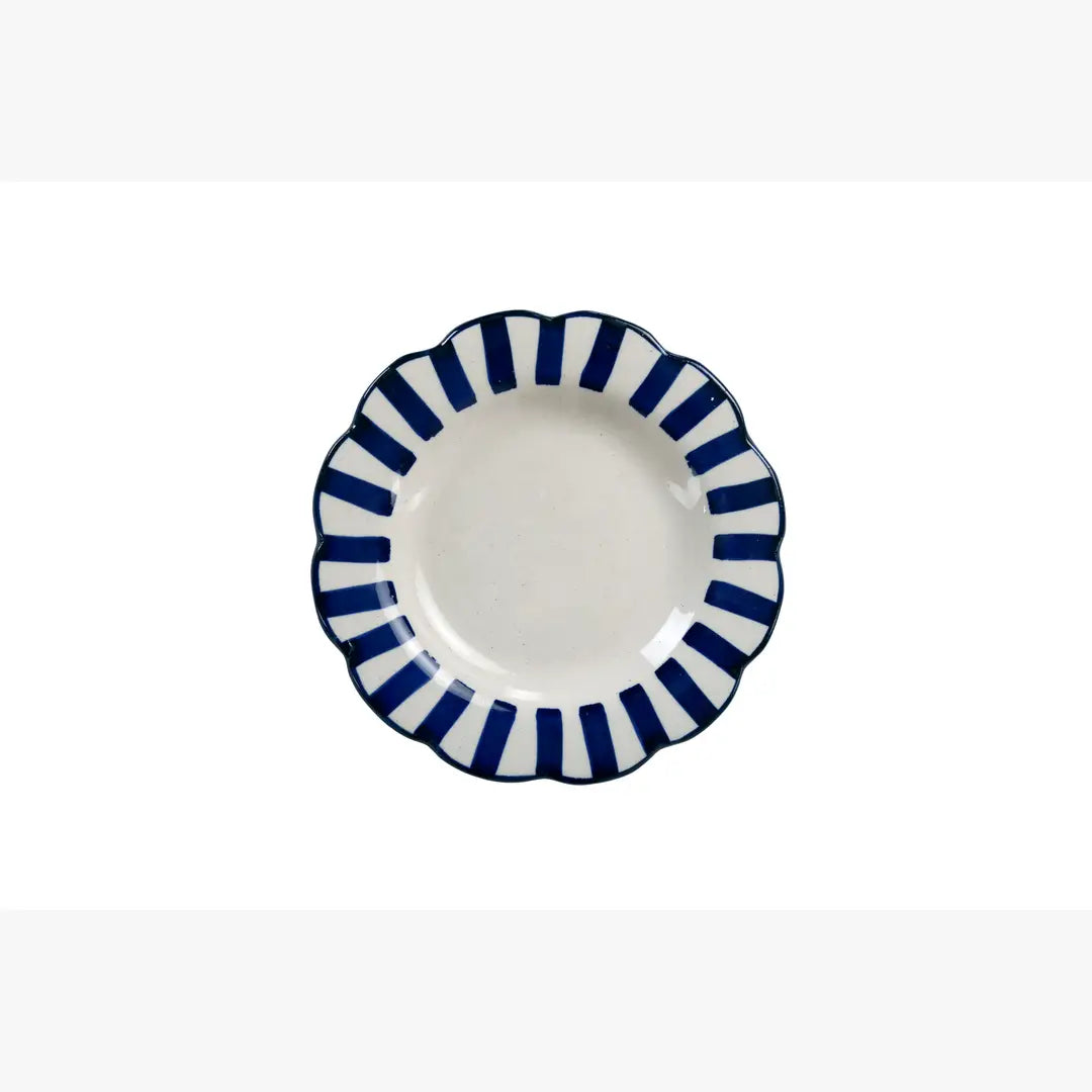 Ceramic stripe Salad Plate,  Blue- 8.25 x 8.25 x 1.25 Inches