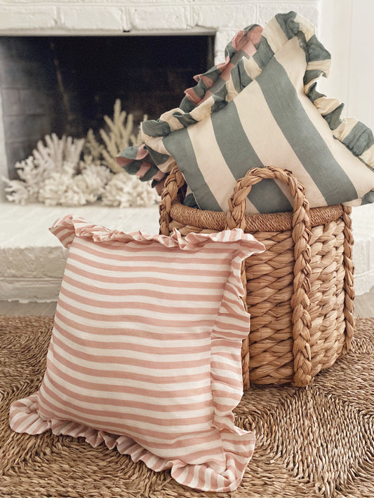 RUFFLED PILLOW COVER, MOSS & BLUSH