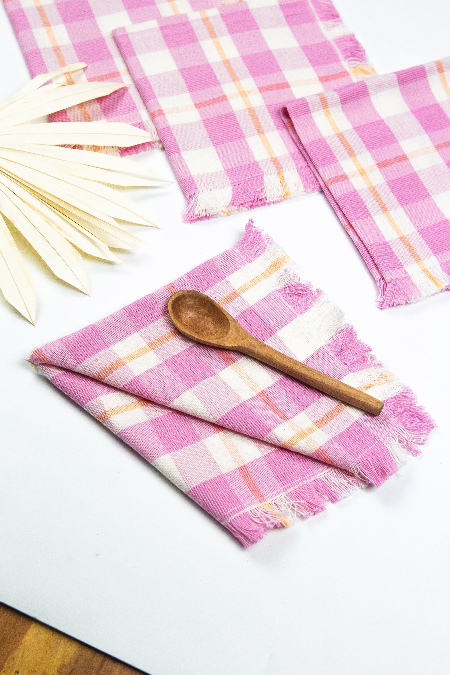 Abigail Plaid Party Napkin in Bubblegum and Peach