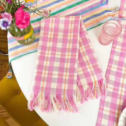 Abigail Plaid Kitchen Towel in Bubblegum and Peach