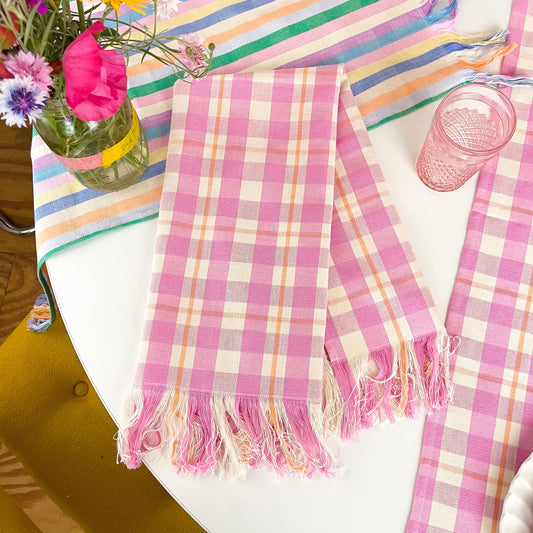 Abigail Plaid Kitchen Towel in Bubblegum and Peach