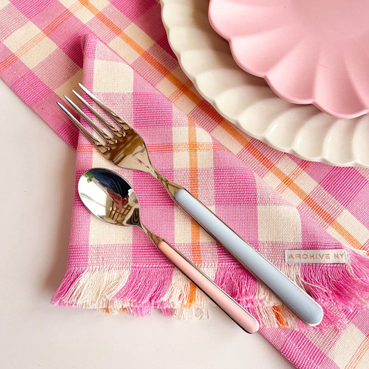 Abigail Plaid Party Napkin in Bubblegum and Peach