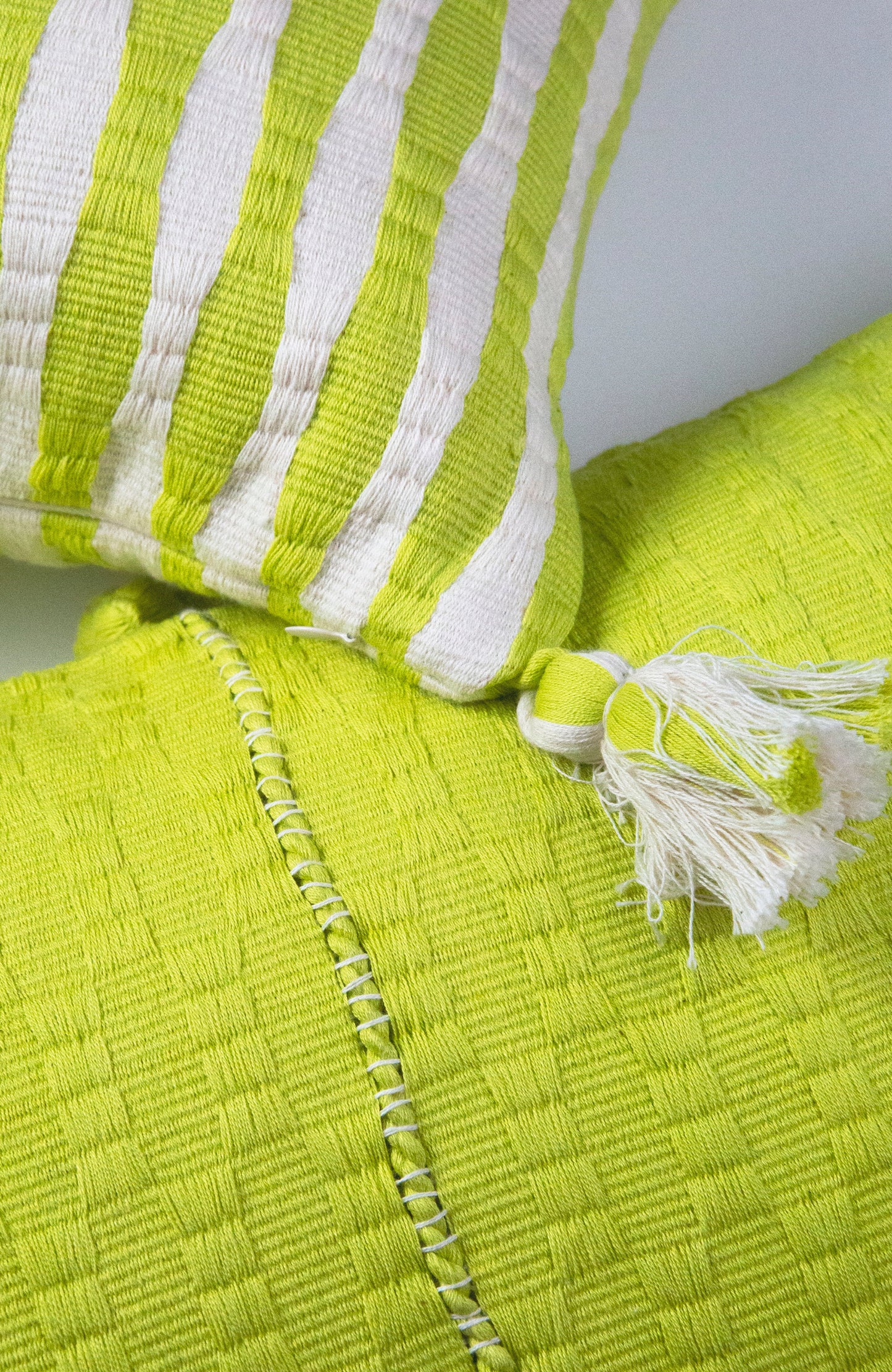 Antigua Pillow - Lemon Lime + Ivory Stripe