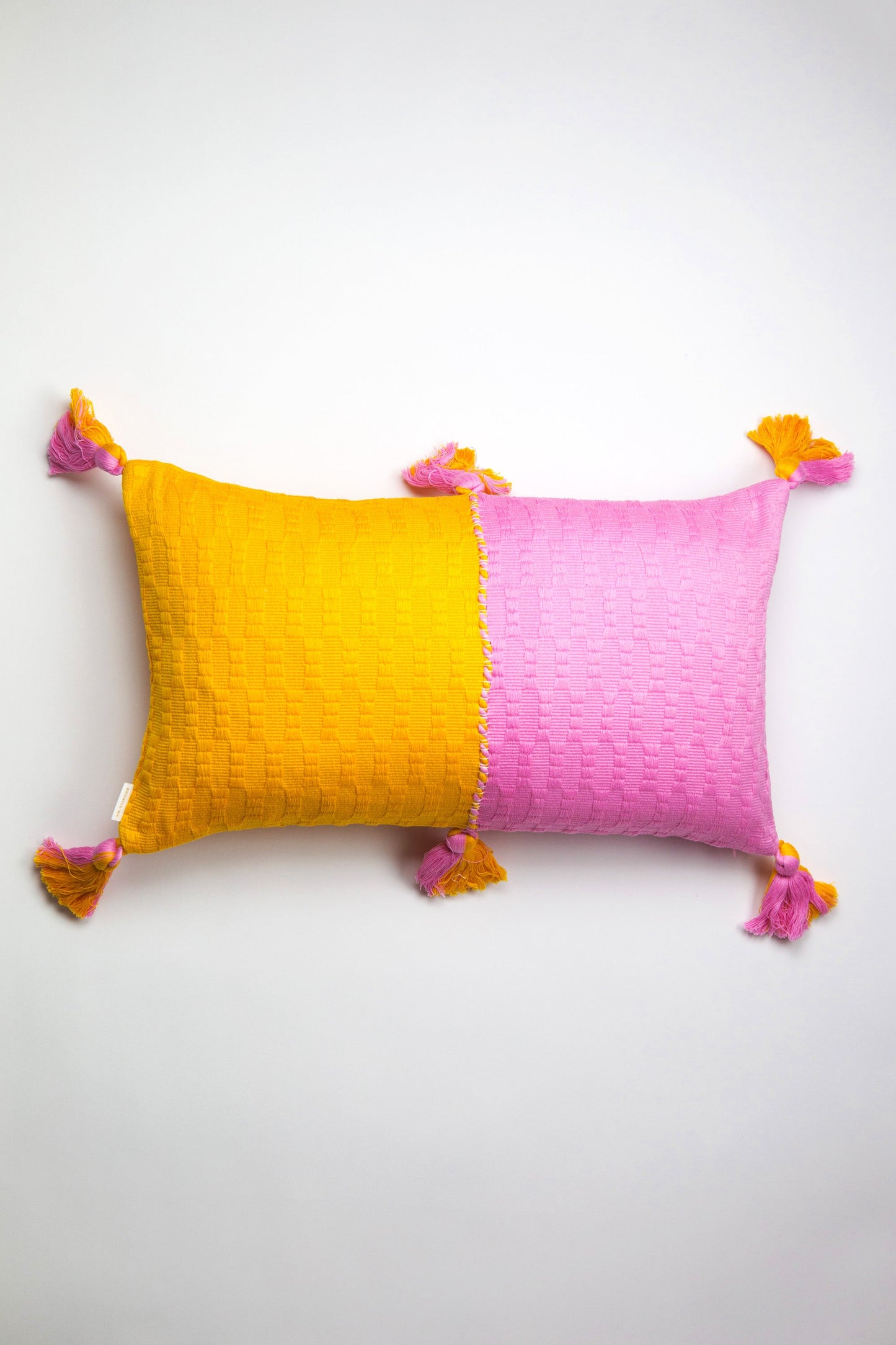 Antigua Pillow - Colorblocked Pink and Orange / Jade Green