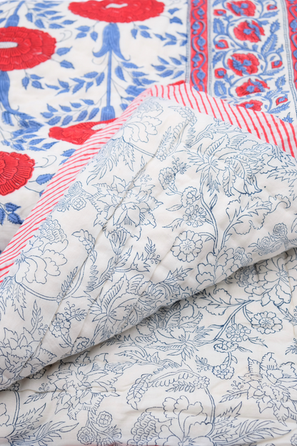 Araminta Block Print Reversible Cotton Quilt