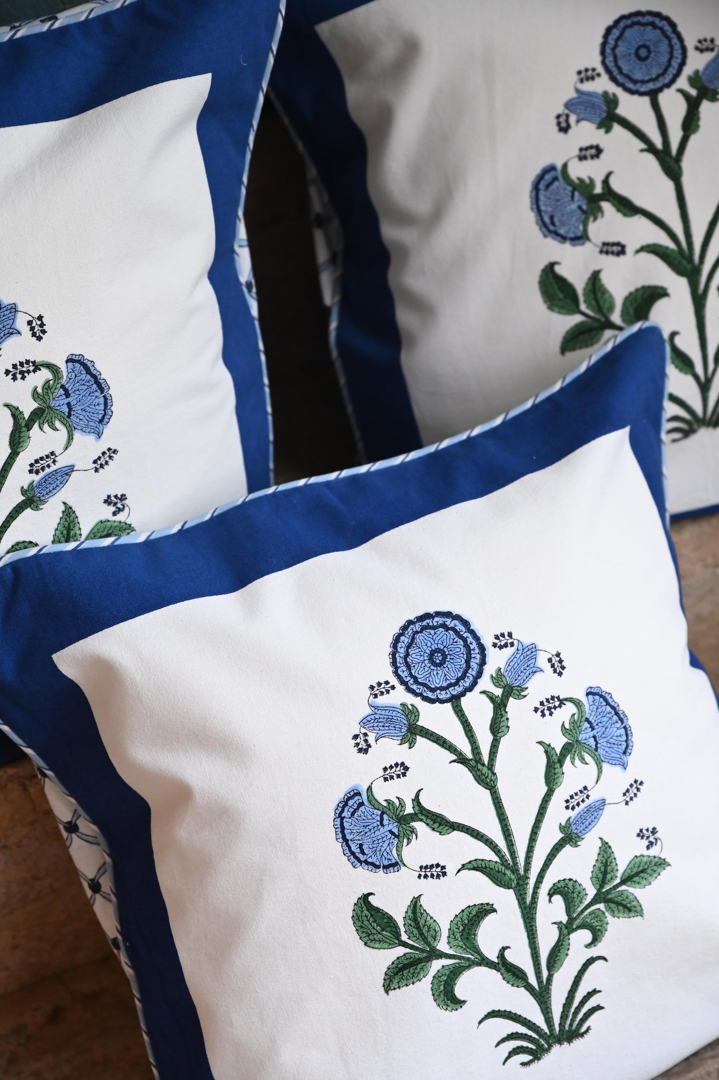 Cobalt Botanical Study Blockprint Pillow