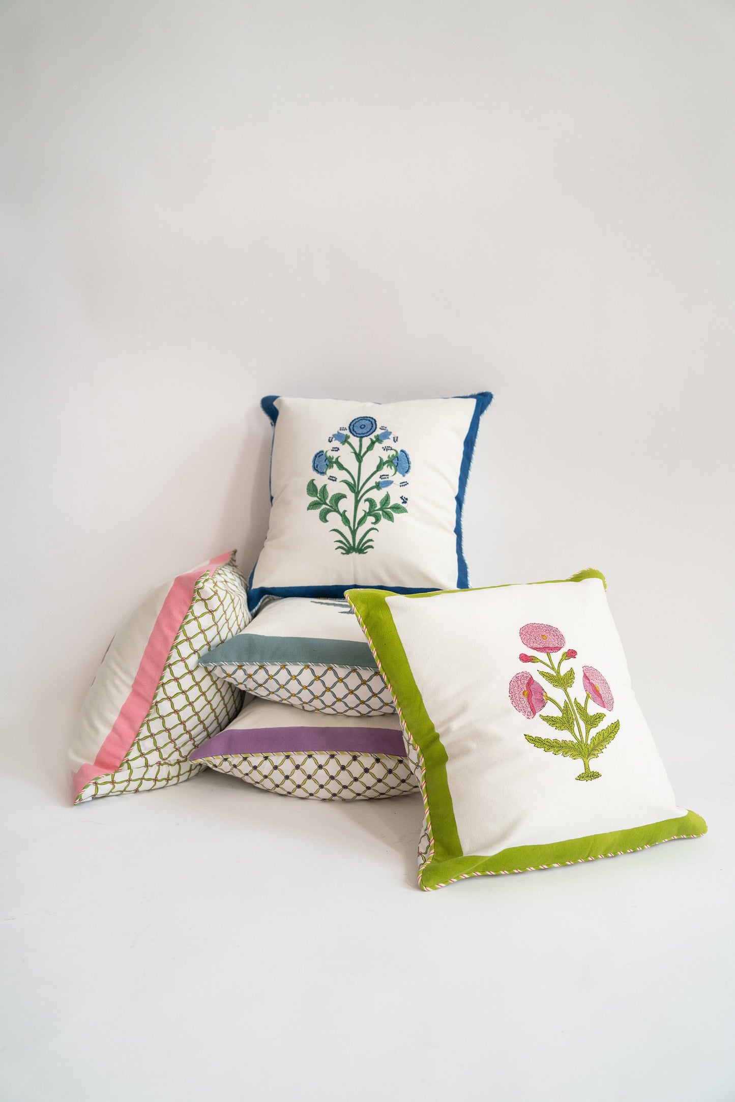 Green Poppy Blockprint Pillow