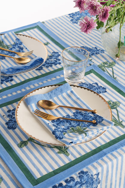 Blue Hydrangea Blockprint Napkins, Set of 4