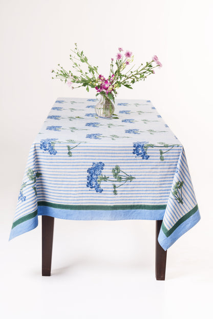 Blue Hydrangea Blockprint Tablecloth