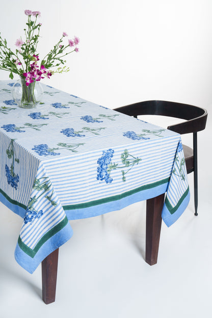 Blue Hydrangea Blockprint Tablecloth