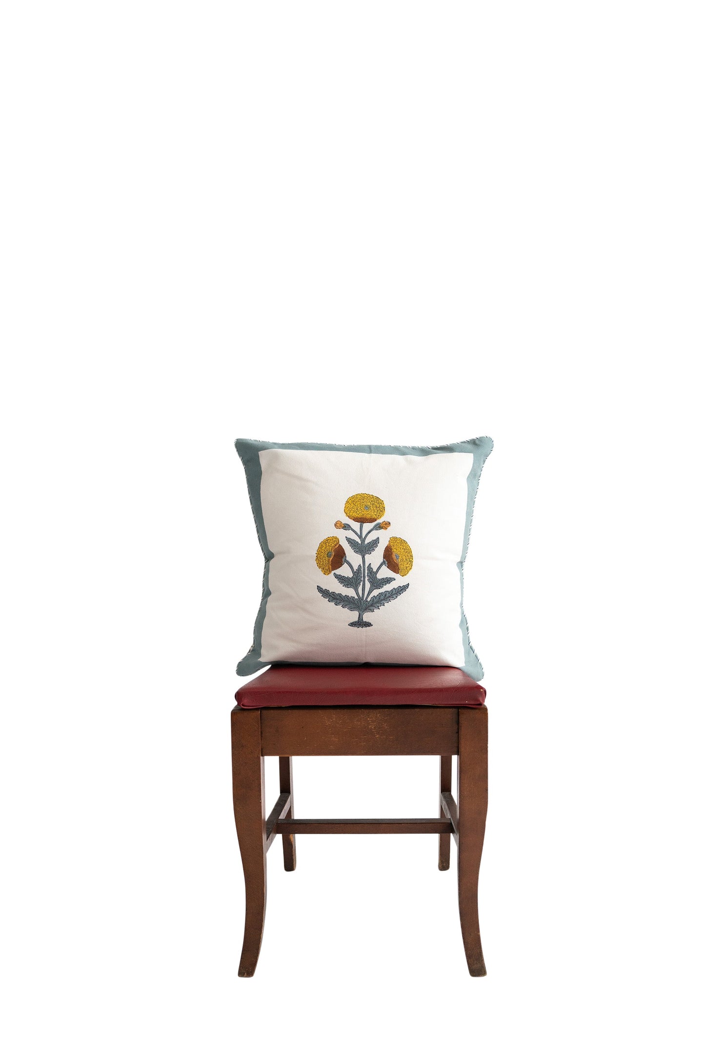 Green Poppy Blockprint Pillow