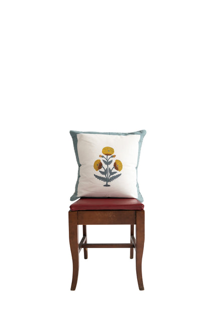 Green Poppy Blockprint Pillow