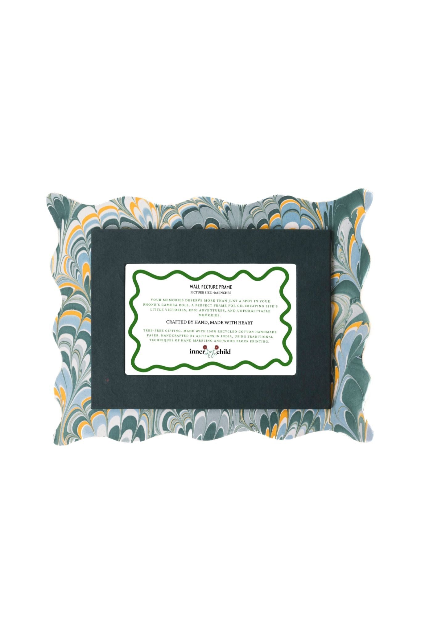 Blue Scalloped Hand-Marbled Picture Frame 4x6 Picture