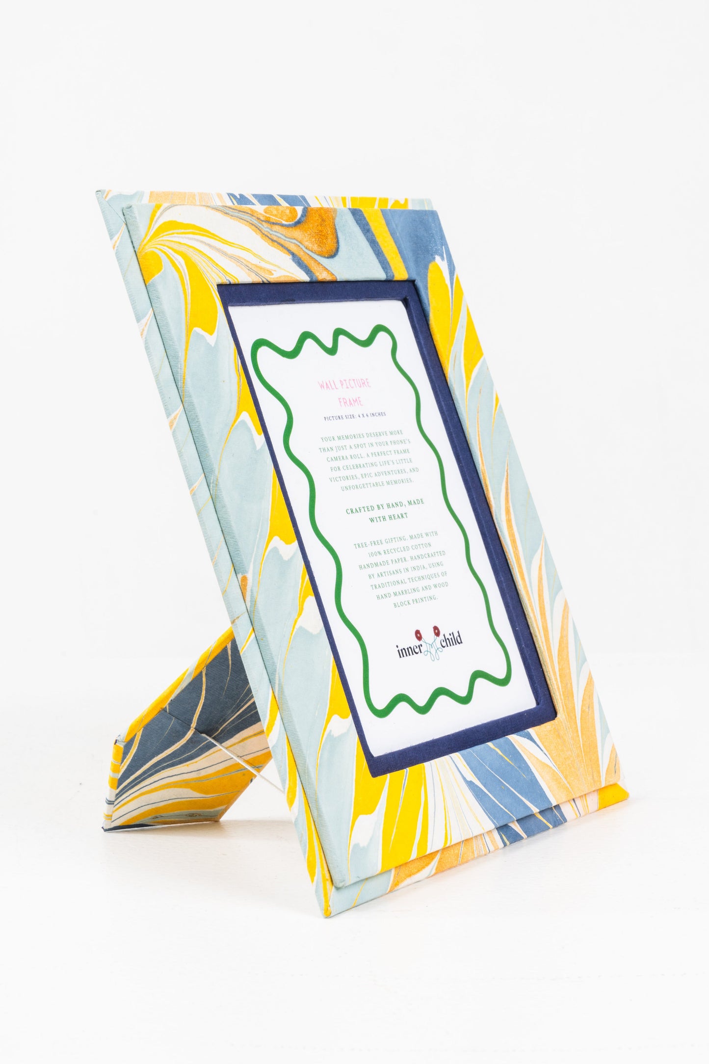 Hand-Marbled Picture Frame in Blue & Gold, 4x6