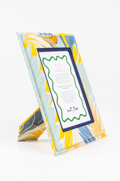 Hand-Marbled Picture Frame in Blue & Gold, 4x6