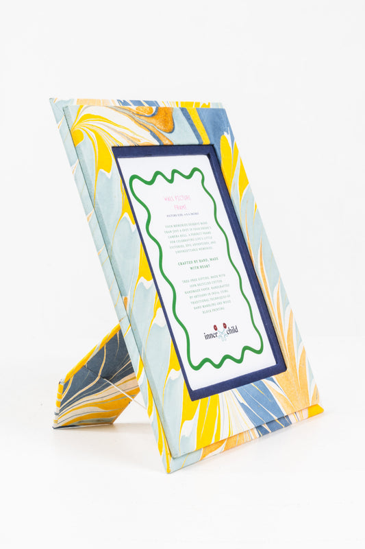 Hand-Marbled Picture Frame in Blue & Gold, 4x6