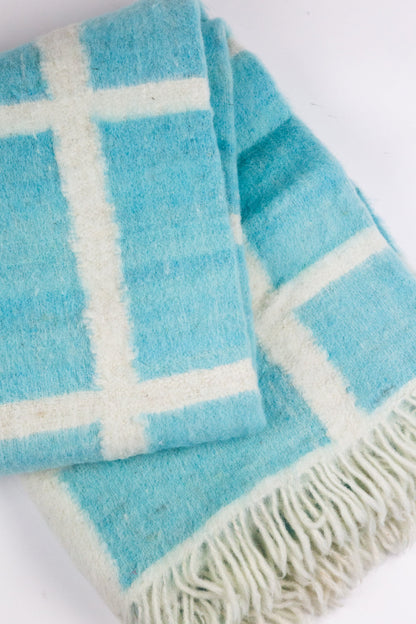 Made to order: Momos Grid Blanket- Aqua Blue and Natural White