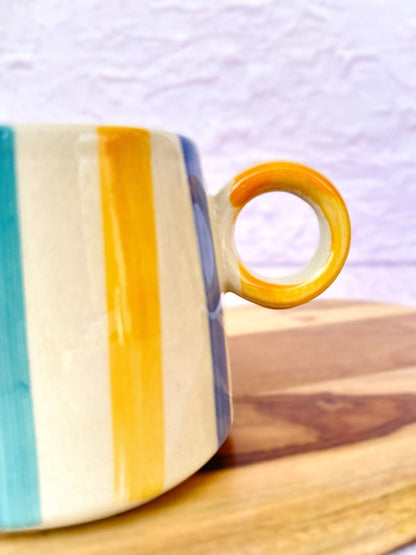 Ceramic Bright Striped Coffee Mug- 450ml (SET OF 4)