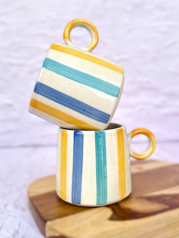 Ceramic Bright Striped Coffee Mug- 450ml (SET OF 4)